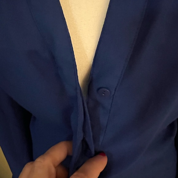 Rose and Olive royal Blue plunge, deep V blouse large - Picture 9 of 10